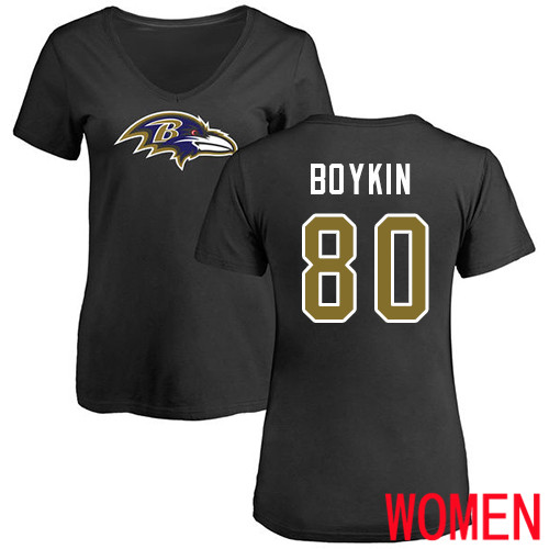 Baltimore Ravens Black Women Miles Boykin Name and Number Logo NFL Football #80 T Shirt
